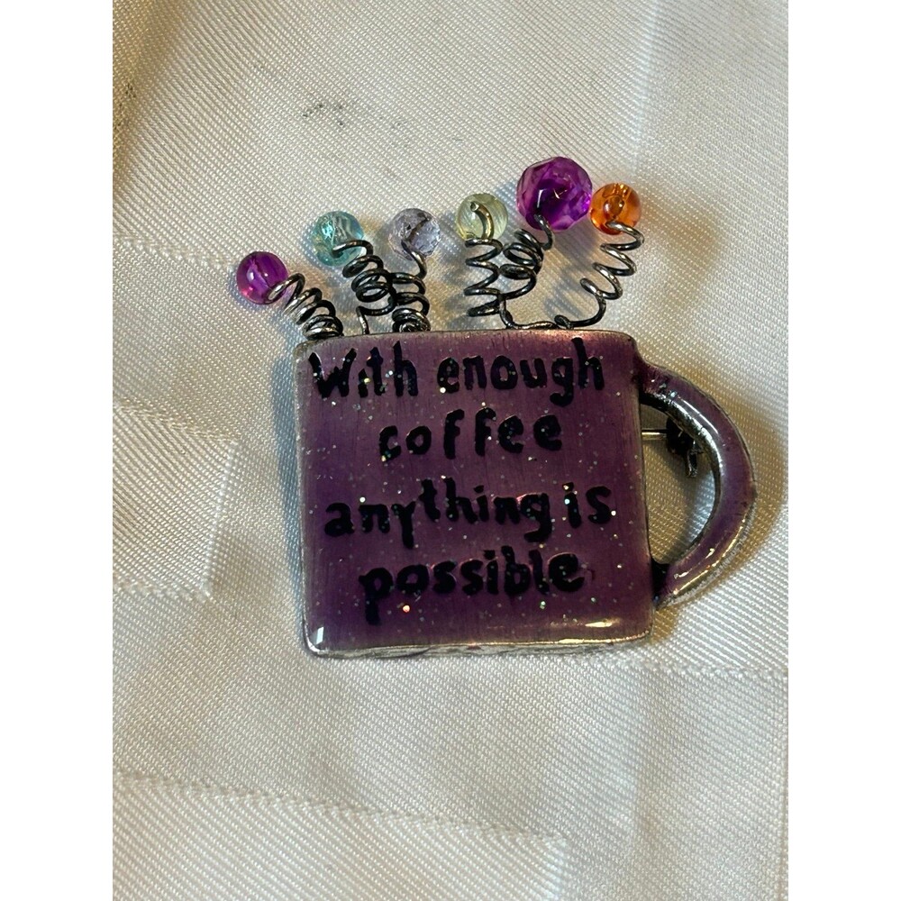 Quirky Purple Coffee Mug Brooch